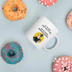 Taza blanca tejedoras sin prisa